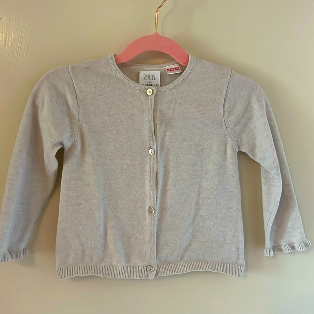 Zara cream cotton cardigan with mother of pearl buttons and ruffle sleeve hems